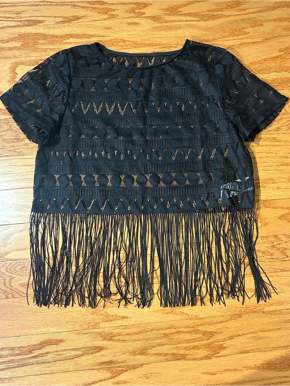 SHEIN Black Crochet Fringe Crop Top